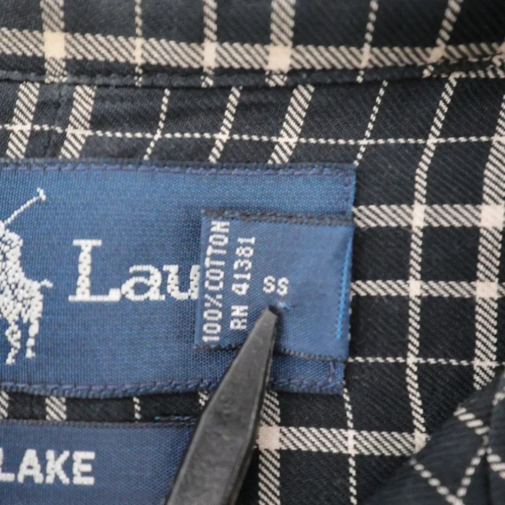 Vintage Polo Ralph Lauren Plaid Button Down Shirt Black Long Sleeve Mens XL